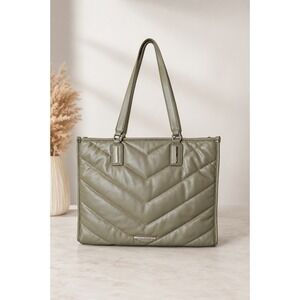 Steve Madden Quilted Tote‎ Bag Sage Green Oversized Shoulder Purse Carryall